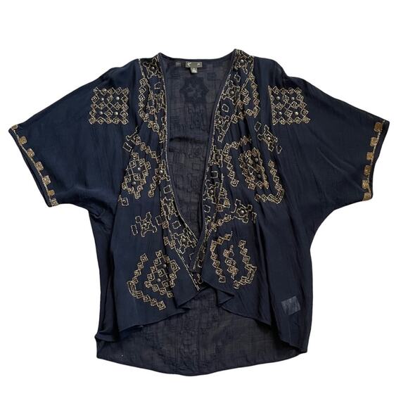 Anthropologie Fei Black Gold Beaded Open Cardigan Duster - Picture 5 of 13